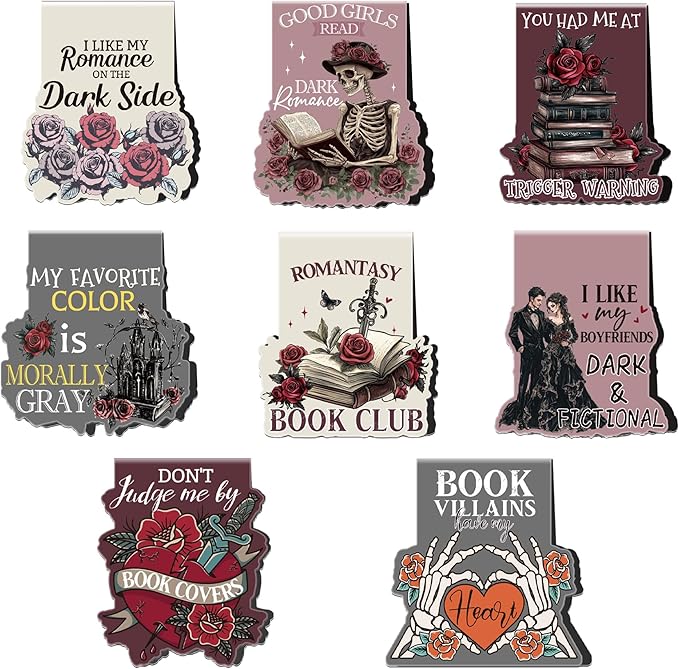 Dark Romance Magnetic Bookmarks, 8 Pcs Gothic Magnet Page Markers Romantasy Book Marks for Reading Women, Dark Romance Merch Bookish Essentials Gifts for Book Lovers Students Teachers