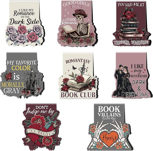Dark Romance Magnetic Bookmarks, 8 Pcs Gothic Magnet Page Markers Romantasy Book Marks for Reading Women, Dark Romance Merch Bookish Essentials Gifts for Book Lovers Students Teachers