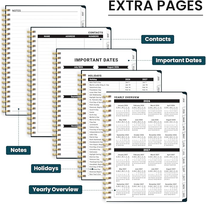 2026 Planner, Weekly and Monthly Planner for Women, Jan 2026 - Dec 2026 Pretty 2026 Calendar Planner with Monthly Tabs, Inner Pocket, Spiral Binding, Perfect for Office Home School - 6.3" x 8.5", Bloom Whisper