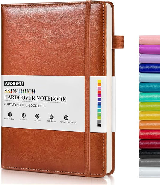 Lined Journal Notebook for Writing, A5 100 GSM Thick Paper, Leather Hardcover Journal for Woman Men, Travel Journal Diary 160 Pages(5.75'' X 8.38''Brown)