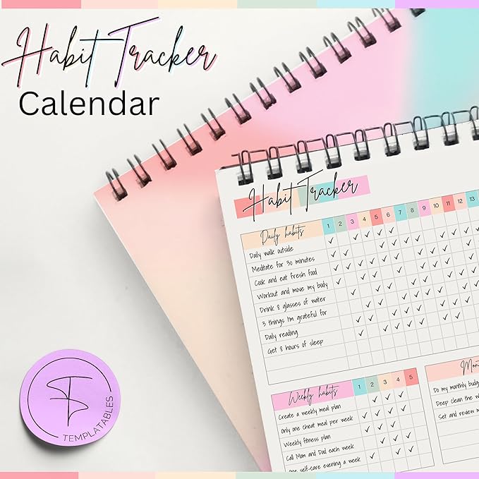 Habit Tracker Calendar – Daily, Weekly & Monthly Habit & Goal Tracker, Wire-Bound Planner with Colorful Design, Premium 250gsm Paper | A5 (Rainbow)