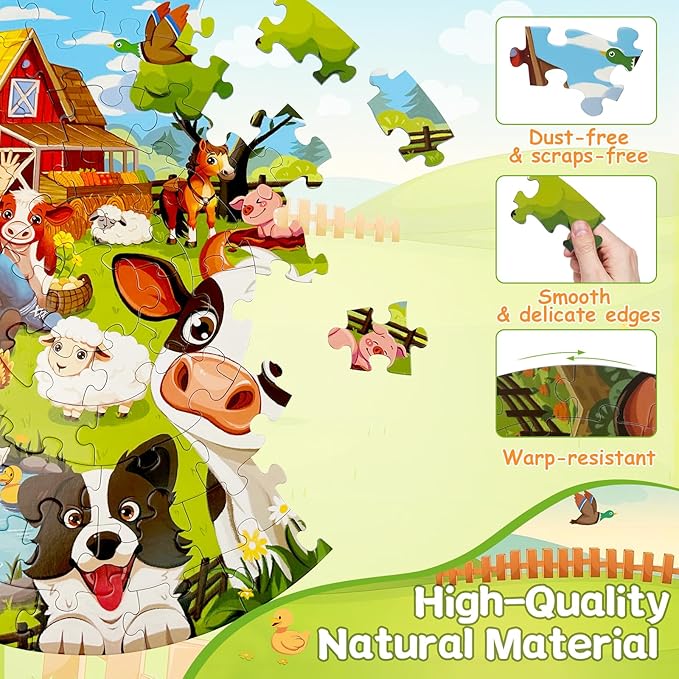 Puzzles for Kids Ages 4-6, 70 Piece Round Floor Puzzles for Kids Ages 3-5 with Animals & Barn, Popular Educational Toys & Gift for 3 4 5 6 7 8 9 10