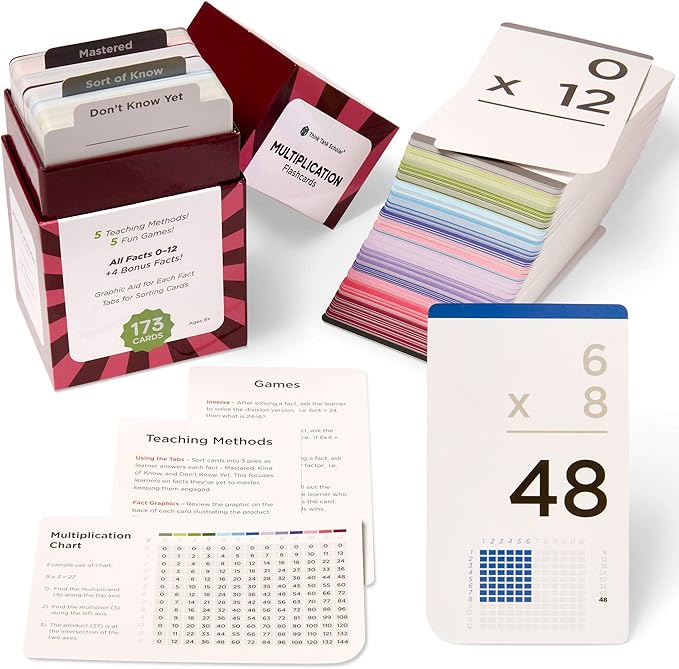 Award-Winning Multiplication Flash Cards – 173 Jumbo Cards (3.1” x 5.2”), All Facts 0–12 – 1 Fact & Visual Aid Per Card – Mastery Divider Tabs, Charts, Games & Teaching Methods – Grades 2–6