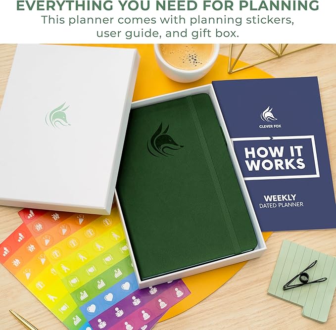 Clever Fox Dated Planner 2026-2027 – Weekly Life Planner Notebook for Time Management – Planner with Habits Tracker & To-Do List (Forest Green)