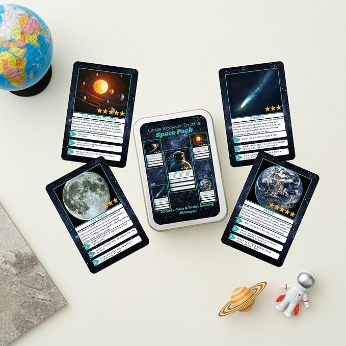 Outer Space Trivia Flash Cards for Kids Ages 3+, Educational Solar System Learning Game, STEM Astronomy Fact Cards in Metal Tin, Screen-Free Travel Toy