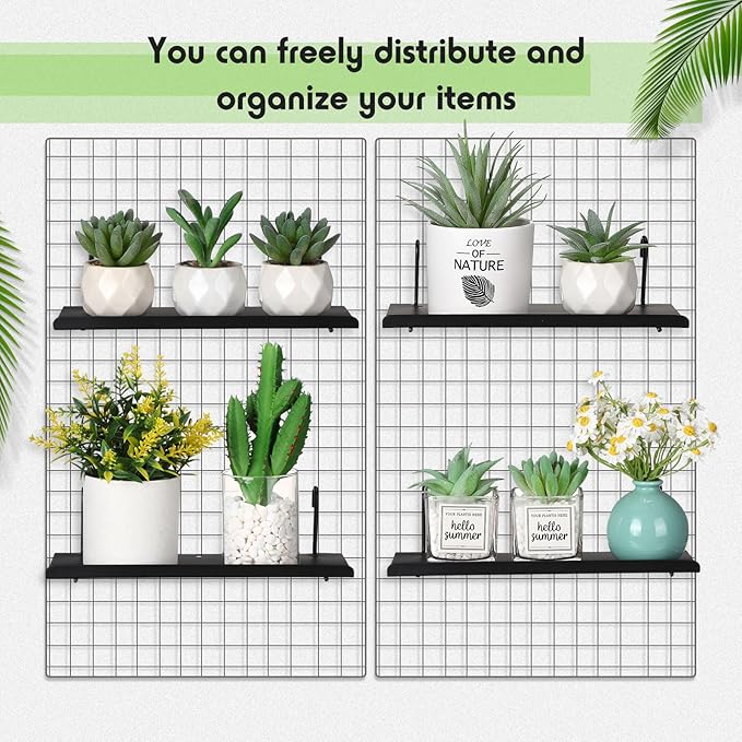 Pinkunn 4 Pcs Gridwall Shelf Metal Hanging Shelf Wall Grid Accessories for Panel Wall Accessories Metal Display Hanging Hooks for Home Show Retail Store Craft(9.8 x 3.4 Inch)