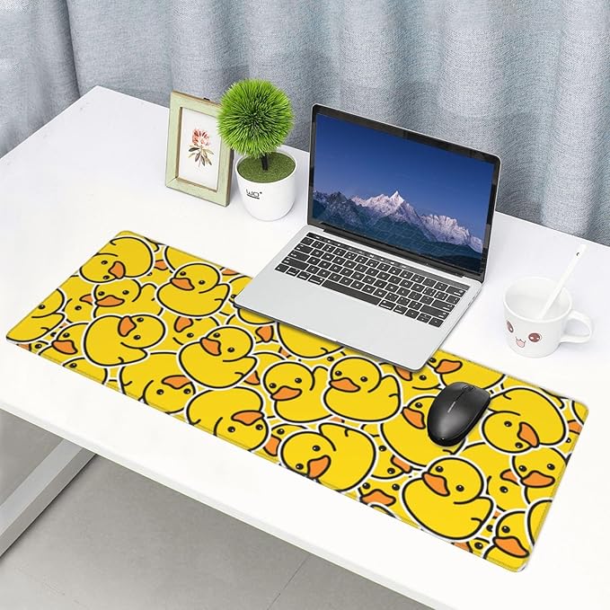 Cute Rubber Ducks XL Large Mouse Pad with Stitched Edges Long Non-Slip Rubber Base Mousepad Yellow Cartoon Ducky Laptop Keyboard Mat Desk Pad for Office Home Desk Decor, 31.5" X 11.8"