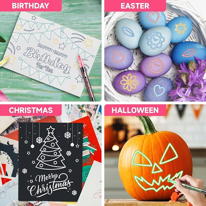 Easter Basket Stuffers, Outline Glitter Markers, Easter Basket Stuffers for Teens, Teen Girl Gifts Trendy Stuff, 12 Outline Markers, Art Supplies for Kids 9-12, Gift for 4-12 Year Old Girls