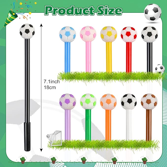 LiYiQ 25 Pcs Soccer Party Favor Cartoon Cute Fun Pens for Kids Kawaii Soccer Shape Gel Black Ink Pen Cute Soccer Pens for School Office Home Student Kids Present