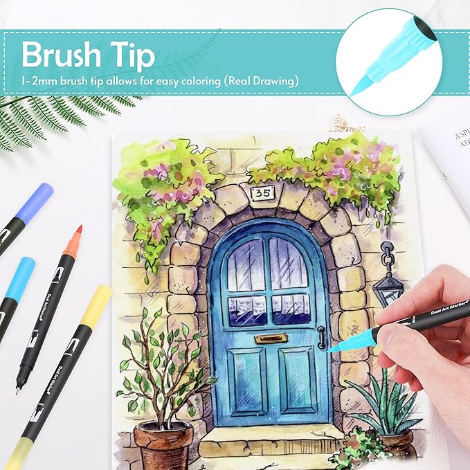 nauets 120 Colors Brush & Fine Dual Tip Watercolor Markers Set Professional Coloring Paint Pens For Drawing Note taking Planner Calligraphy Journaling Card Making Art Supplies