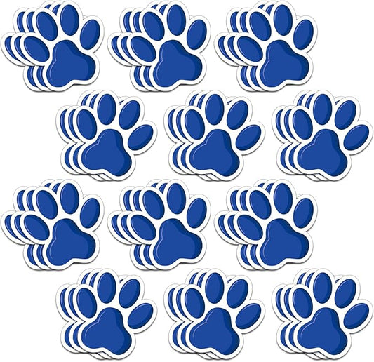 Junkin 60 Pcs Mini Paw Prints Cutouts Accents Bulletin Board Patrol Table Decorations Wall Decal Poster for Kids Educational School Home Party Supplies(Blue)