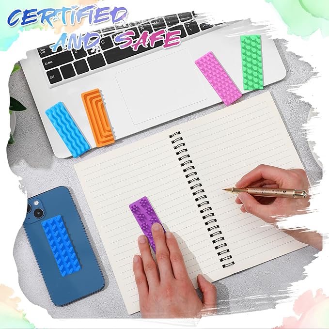 Ireer 6 Pcs Textured Sensory Stickers Silicone Desk Fidget Decals Thick Mental Health Stickers Strips Different Textured Calm Decals Stress Anxiety Relief Items for Adult Autism ADHD Desk Office Gift