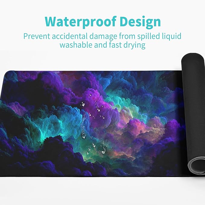 Dazzling Galaxy Gaming Mouse Pad Abstract Blue Desk Mat 31.5x11.8 Inch Starry Sky Texture Non-Slip Rubber Base Large Mousepad Stitched Edges Keyboard Mouse Mat Desk Pad for Office and Home