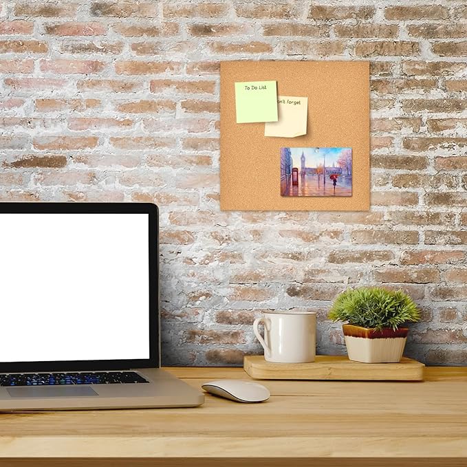 8x8 Cork Board Tiles Bulletin Board, 1/5" Thick Small Square Cork Boards for Walls, Self-Adhesive Cork Tiles for Home, Office, School, Bulletin Board Decorations(5mm,4pc)