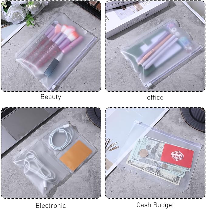 12PCS Clear A5 Binder Zipper Inserts - Premium A5 Binder Accessories with 6 Holes, Binders Inserts Folders for Refillable Planner, Perfect for Travelers Notebook Insert Calendar Organizers