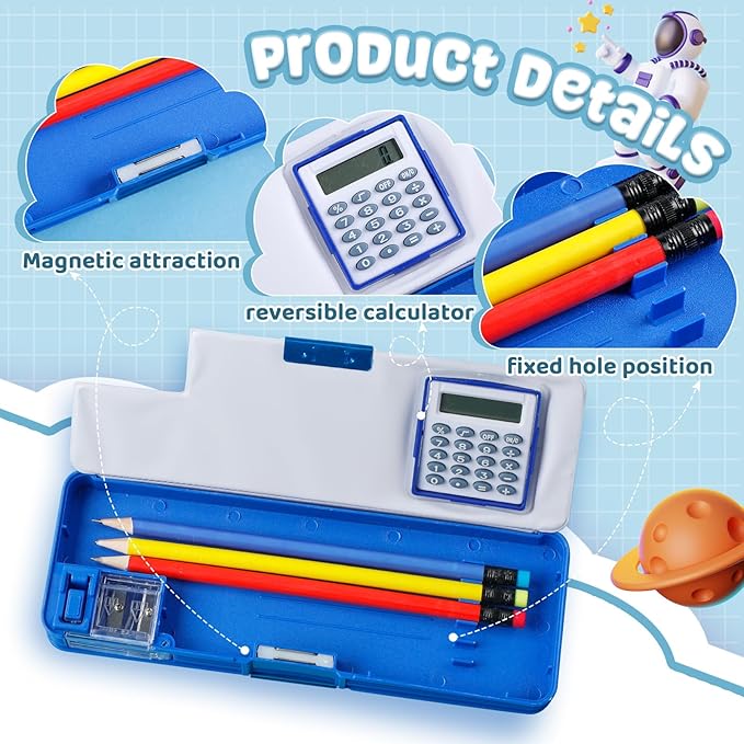 Henoyso Multifunctional Pencil Box for Boys Astronaut Pencil Case with Calculator and Sharpener Cool Cute Pencilcase School Supplies Essentials Christmas Birthday Gift Present for Kids Teens