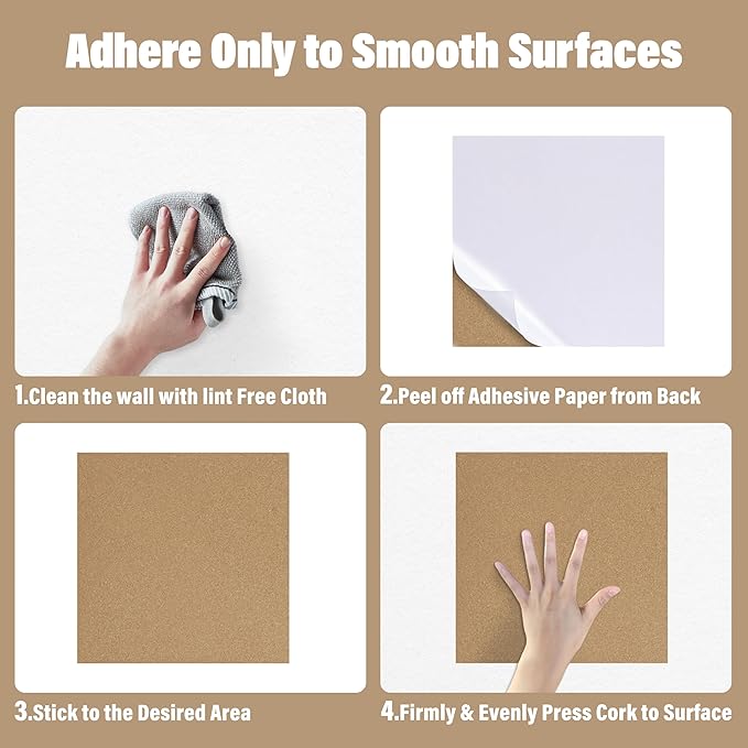 Cork Board Bulletin Board 12x12,1/2" Thick Cork Board Tiles 6 Pack, Self-Adhesive Small Square Pin Board for Walls, Corkboards for Office Home School Message/Vision Board Decoration.