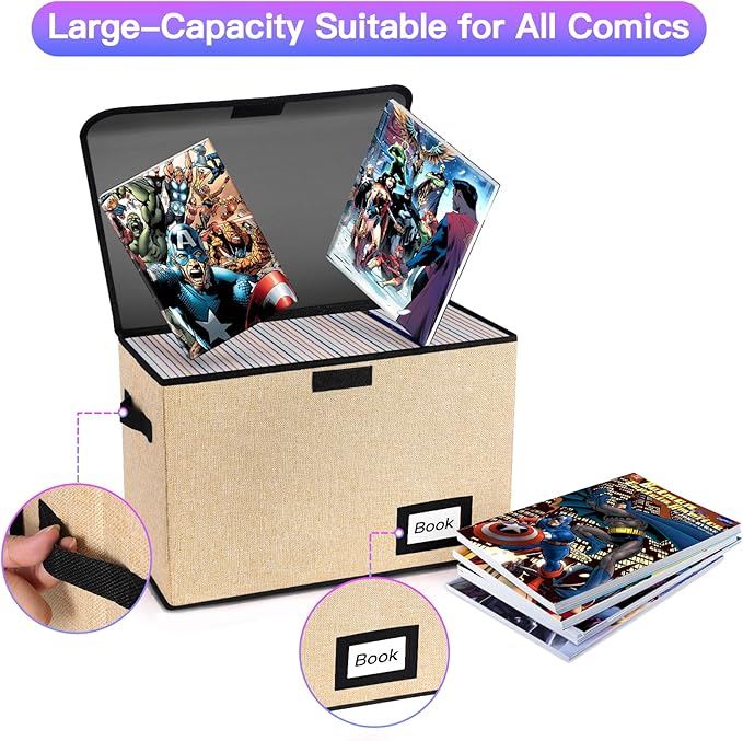 Collection Comic Book Storage Box 15.8" X 7.8" X 11.8", Collapsible Comic Short Box, Holds 160-180 Comic Book, Heavy Duty Bin Container Holder Shelf Protector Organizer (Yellow)