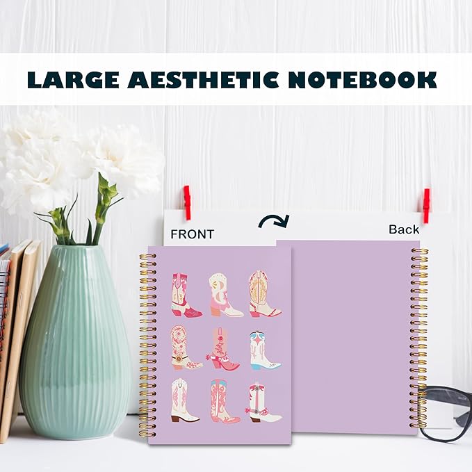 BearCake Cowgirl Boot Notebook, Cowgirl Stuff, Cowgirl Gifts, Western Office Supplies, Western Stuff for Women, Boho Western Notebook Journal 5.5x8.3 purple