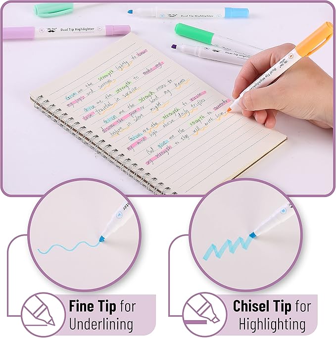 Mr. Pen- Dual Tip Highlighters, Pastel Colors, 12 Pack, Fine & Chisel Tip Assorted Colors, Markers for Journaling