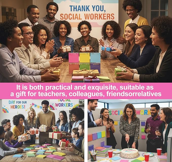 12 Pcs Inspirational Sticky Notes with Lines 3x3'' Motivational Sticky Notes Pad Thank You Gift Cute Employee Appreciation Sticky Notes for Teacher Coworkers Office Supplies Students (12 Color)