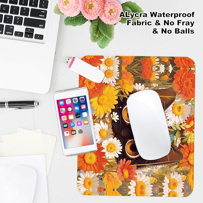Black cat Square Mouse Pad with Non-Slip Rubber Base,Home Office Decoration Desktop Accessory, Laptop Mouse Pad for Office Laptops,9.4x7.8x0.12in 5