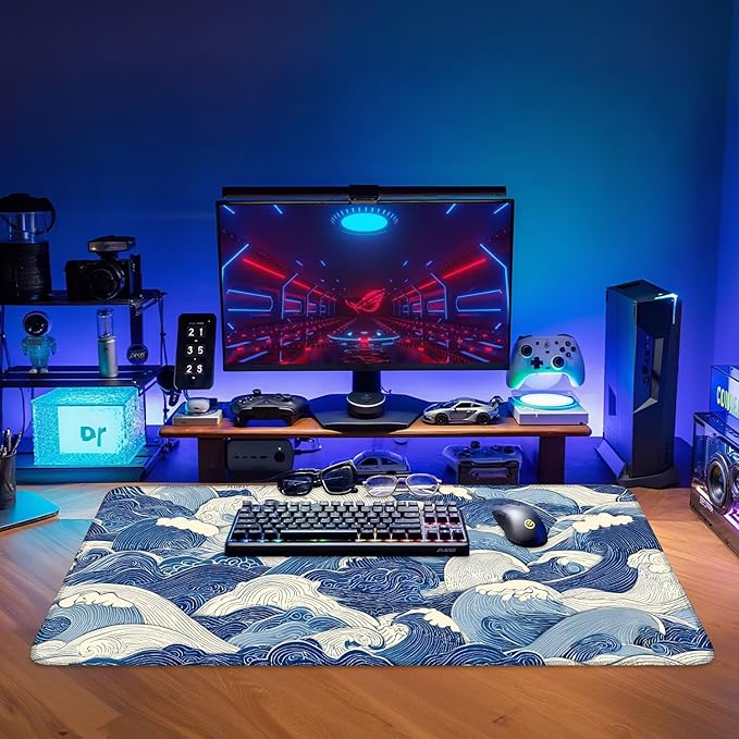 Ocean Waves Extended Gaming Mouse Pad 35.4 x 15.7 Inch – Stylish Desk Mat for Gaming, Office, and Study with Non-Slip Rubber Base