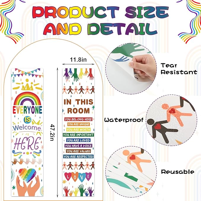 2 Pcs Classroom Welcome Sign Rainbow Classroom Decoration Everyone Is Welcome Banner for Door Bulletin Board Kindergarten Pre School Elementary & Middle High School Wall Sign, 11.8 x 47.2 Inch