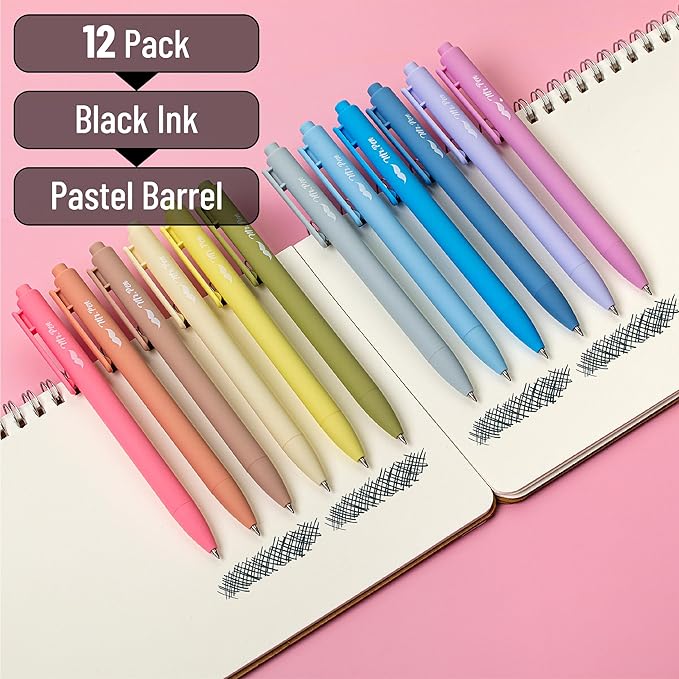 Mr. Pen Retractable Gel Pens - 12 Pack, Black Ink, Pastel Barrel, Fine Point 0.5mm, Retractable, Cute Pens for Journaling