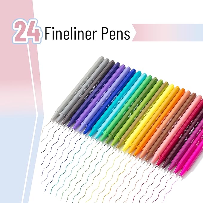 Mr. Pen- Fineliner Pens Colored, 24 Pack, Bible Journaling Pen, Ergonomic Triangular Colorful Barrels, 0.4mm Fine Liner Pens
