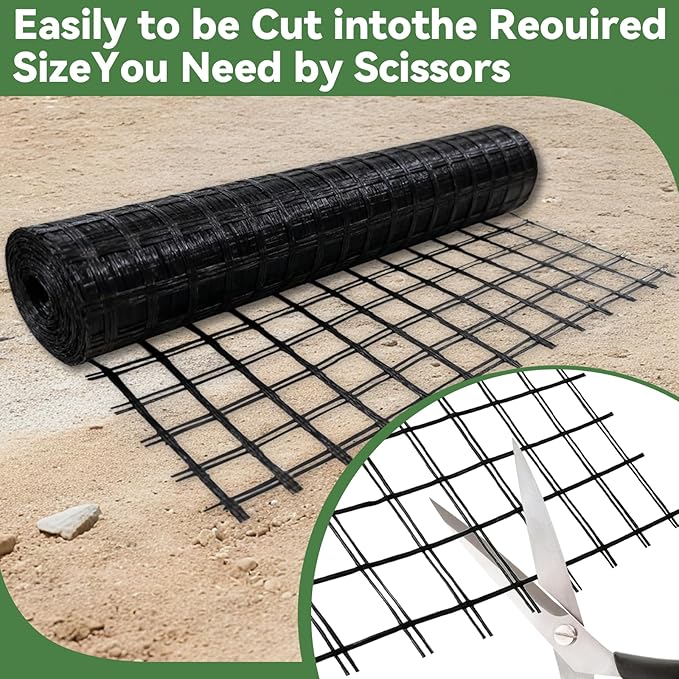 4ft x 50ft Fiberglass Geogrid for Retaining Walls, Bi-Directional 30kN Tensile Strength Geo Grid, 0.8" Mesh Soil Stabilization Fabric for Retaining Walls Up to 6 ft, Driveways & Ground Reinforcement