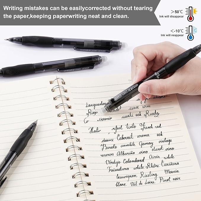 USUAL Retractable Erasable Pens 12 Black Erasable Gel Pen 0.5mm Erasable Gel Pens Black Make Mistakes Disappear Smooth Writing Pen Office Back-to-School Supplies (Black)