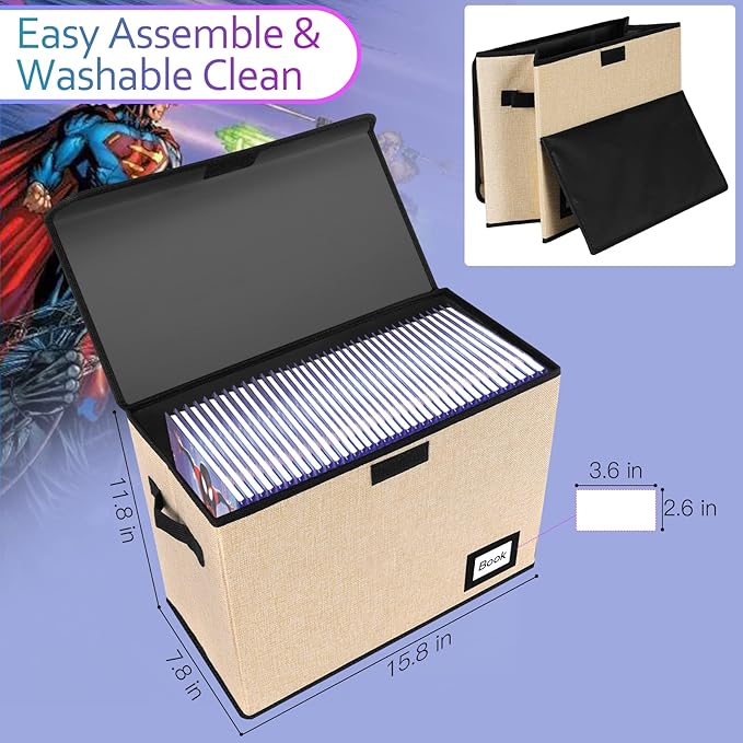 5 Pack Comic Book Storage Boxes, 15.8" X 7.8" X 11.8", Collapsible Comic Short Box, Holds 160-180 Collection Comic Book Container Holder Shelf Protector Organizer Bin (Yellow)