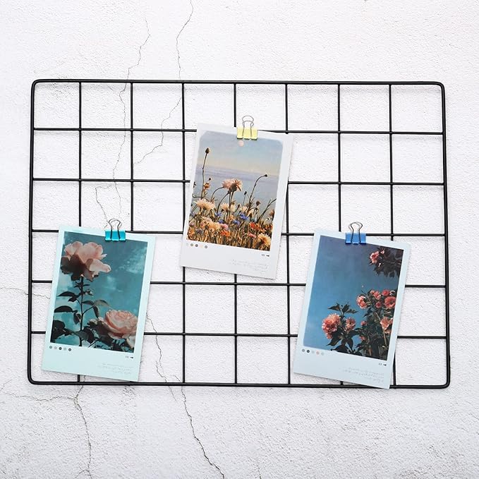 PATIKIL 16"x12" Wire Grid Panel, 1 Pack Wall Grid Decorative Panels Board Photo Pictures Display Decor Hanging Organizer for Home Office, Black