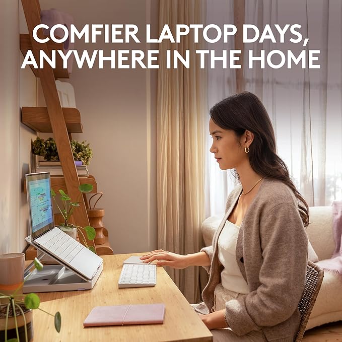 Logitech Casa Pop-Up Desk Work From Home Kit with Laptop Stand, Wireless Keyboard & Touchpad, Bluetooth, USB C Charging, for Laptop/MacBook(10” to 17”), Windows,macOS,ChromeOS - Nordic Calm,Tan/Purple