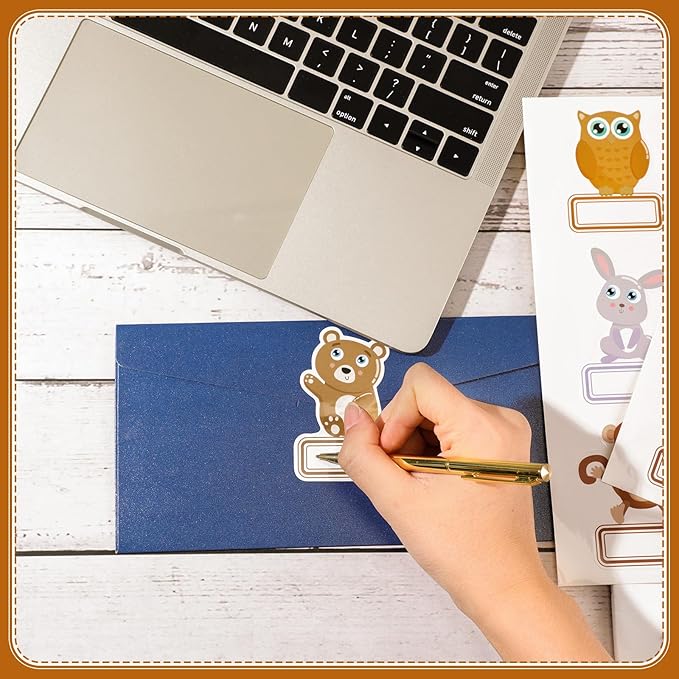 Sabary 90 Pcs Cutout Name Tags Water Bottle Labels Daycare Labels Self Adhesive Name Stickers Gift Tags for Classroom Home Desk Bulletin Board Decoration Party Favor 10 Sheets (Animal)