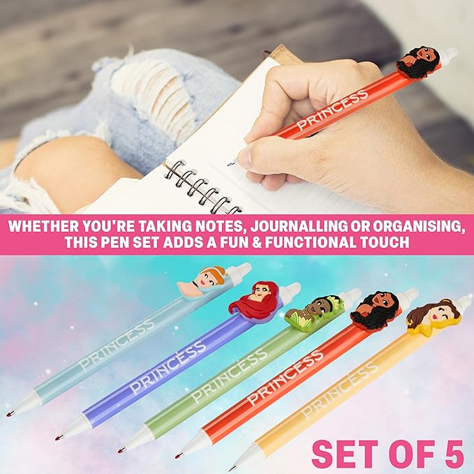 Get Trend Disney Princess 5pcs Erasable Gel Ink Pens Cute Writing Pens for Kids Fun Stationery Set Kawaii Journaling Supplies Gift Set Cool Pen Gifts for Kids (Princess)