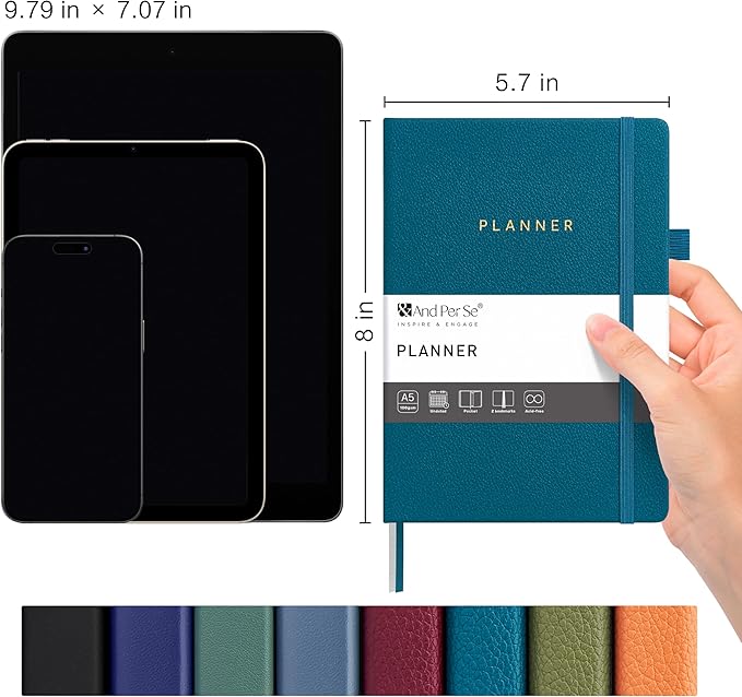 And Per Se Undated Planner – A5 Leather Hardcover Weekly & Monthly Goal Planner for 72 Weeks (1.5 Years) – with Goal & Habit Tracker (Dark Turquoise)