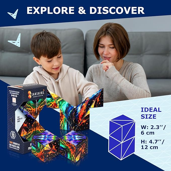 Shashibo Squared Shape Shifting Box – Next Generation XL STEM Puzzle Fidget Toy with Ultra Strong Magnets, Perfect Sensory Gift – Pairs w/All Shashibo Cubes (Infinity)