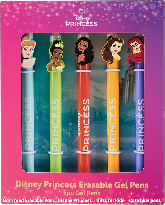 Get Trend Disney Princess 5pcs Erasable Gel Ink Pens Cute Writing Pens for Kids Fun Stationery Set Kawaii Journaling Supplies Gift Set Cool Pen Gifts for Kids (Princess)
