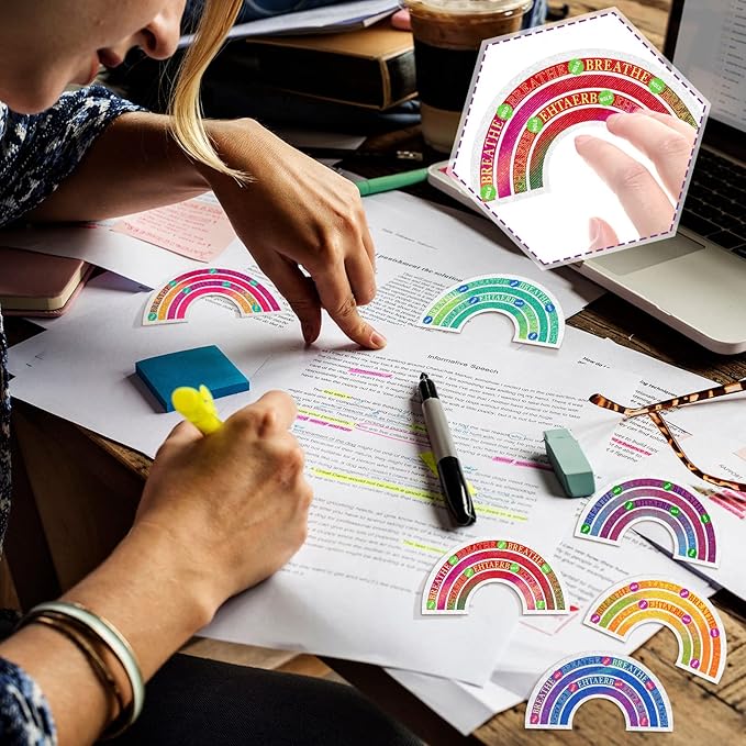 36 Pcs Sensory Strips Infinity Rainbow Anxiety Mindfulness Stickers Adults Stress Breathing Stickers Fidget Adhesives Rough Textured Tape for Classroom Desk Office Computer(Classic)