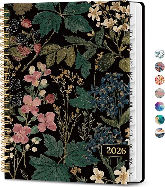 2026 Planner, Weekly and Monthly Calendar Planner Book, January 2026 - December 2026, Hardcover Spiral Planner with Monthly Tabs, Notes Pages, Perfect for Women & Men, A5 (6.4" x 8.5") - Botanical