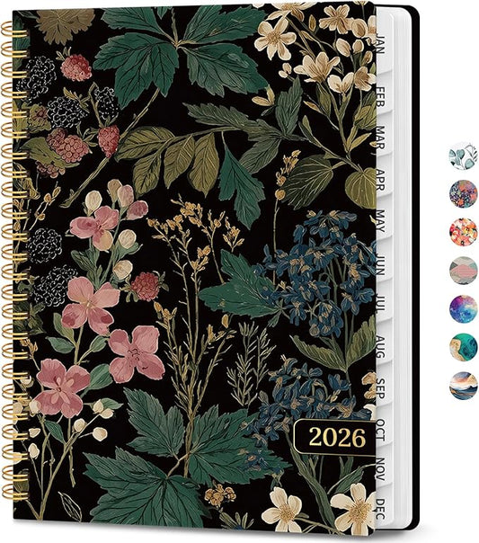 2026 Planner, Weekly and Monthly Calendar Planner Book, January 2026 - December 2026, Hardcover Spiral Planner with Monthly Tabs, Notes Pages, Perfect for Women & Men, A5 (6.4" x 8.5") - Botanical