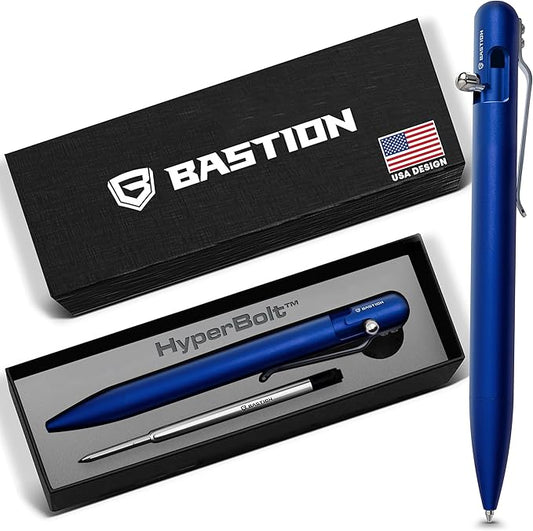 BASTION Aluminum Bolt Action Pen with Gift Case - Luxury Executive Retractable Lightweight Metal Ink Refillable Office Pocket EDC Fine Point Writing Ballpoint Pens for Men & Women