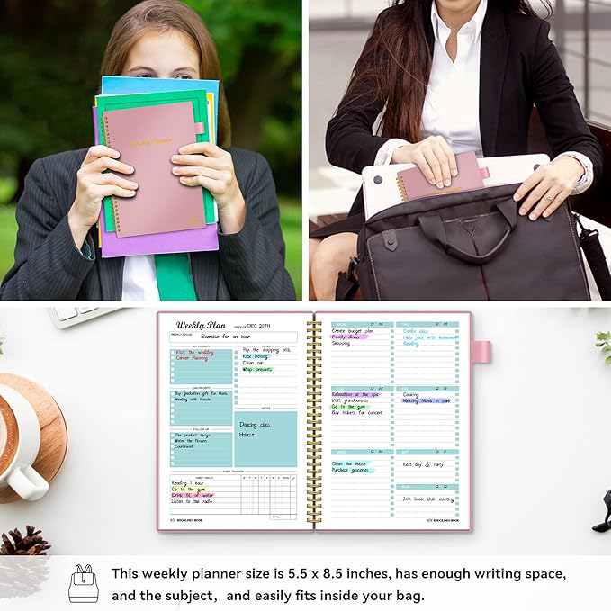 Weekly Planner Undated, Weekly Goals Schedule Planner with Spiral Binding, To Do List Notebook Calendars Organizers Habit Tracker Journal for Men & Women, Pocket,Pen Loop, 53 Weeks (5.5x8.5")