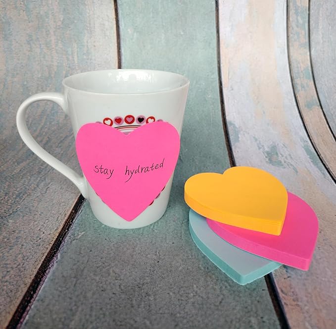 Heart Sticky Notes Cute 3x3 Inches (8 Pads/Total 656 Sheets), Heart Shaped Sticky Notes with 8 Bright Colors, Easy to Post, Strong Adhesive, Clean Removal for Home, Office