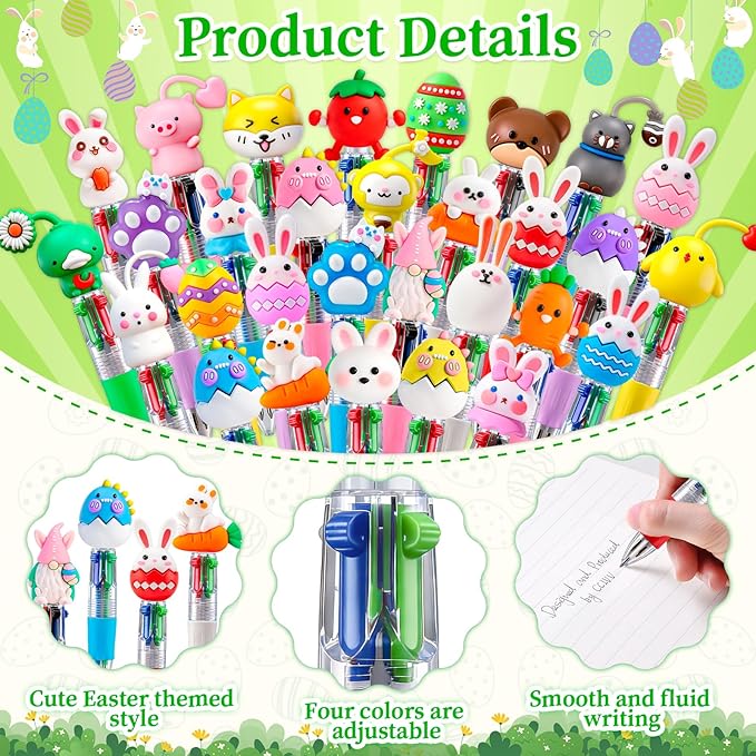 CZWZ 60Pcs Mini Multicolor Pens in One 4-in-1 Cute Pens Bulk for Kids, Ballpoint Pen for Birthdays and Children's Parties, Fun Gifts Assorted Ink Kawaii Pen(Easter)