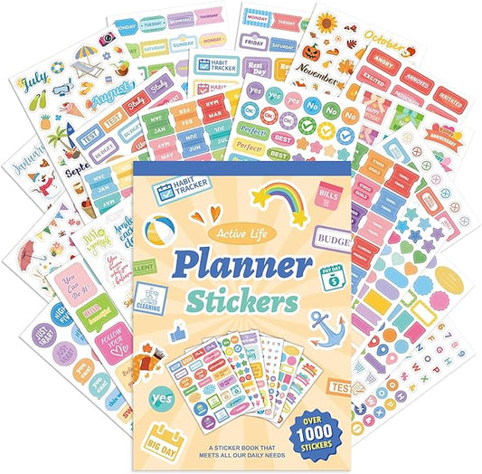 1000+ Holiday Seasonal Daily Monthly Planner Stickers for Women Men - Scrapbooking Supplies 24 Pages Sticker Book for Calendar Vision Board, Removable & Repositionable Junk Journal Supplies for Adults