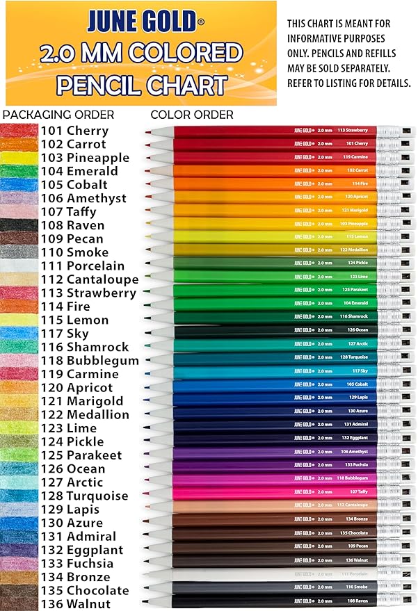 June Gold 36 Brown (Bronze #134) Colored 2.0 mm Lead Refills, Bold Thickness for Heavy Use, Break Resistant with a Convenient Dispenser