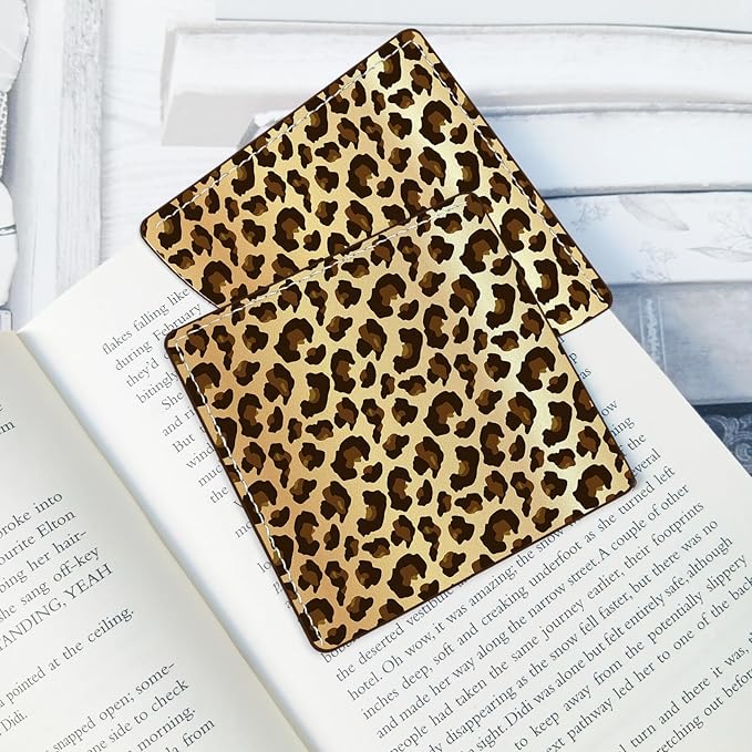 2 Pack Leopard Print Leather Book Corner Bookmark, Durable Handmade Reading Accessories - Gifts for Readers, Women, Men, Teachers, Students 2